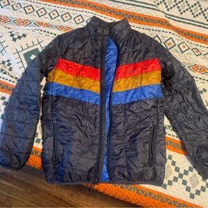 L.L. Bean Kids Puffer Jacket with Red, Blue, and Gold Stripes
